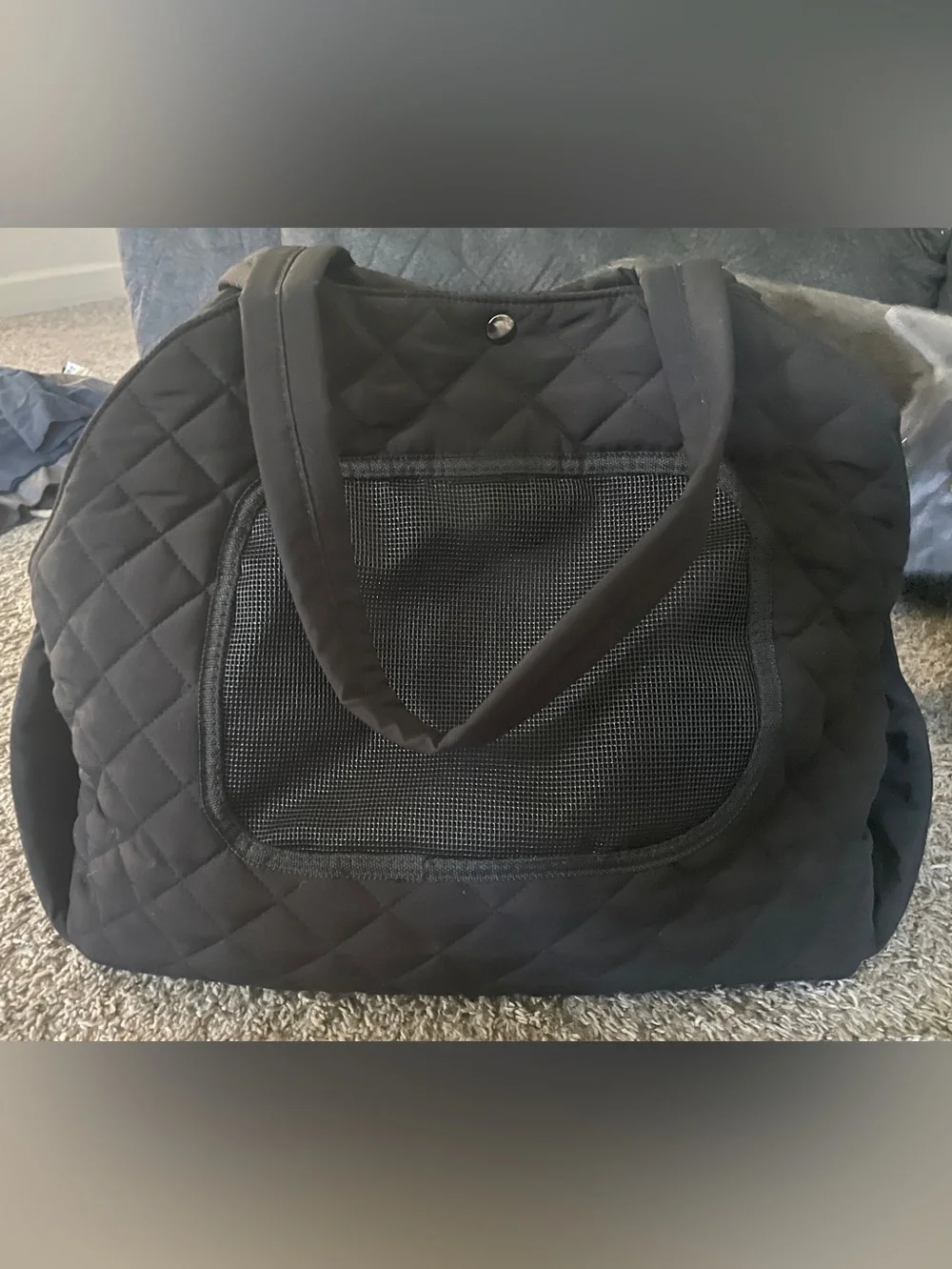 Quilted Black Pet Carrier Tote - Comfortable Travel Bag for small animals